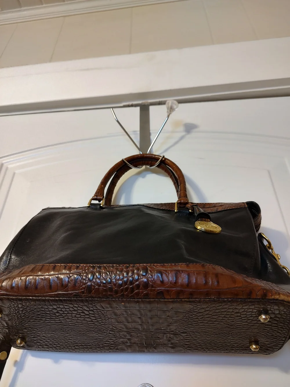 Vintage Brown and Black Leather Satchel Handbag - Unbranded - Picture 2 of 12